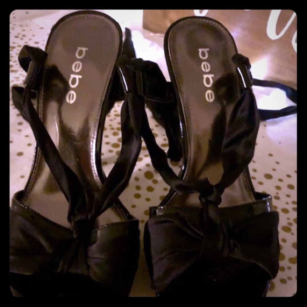 Bebe Black satin wrapped high heel